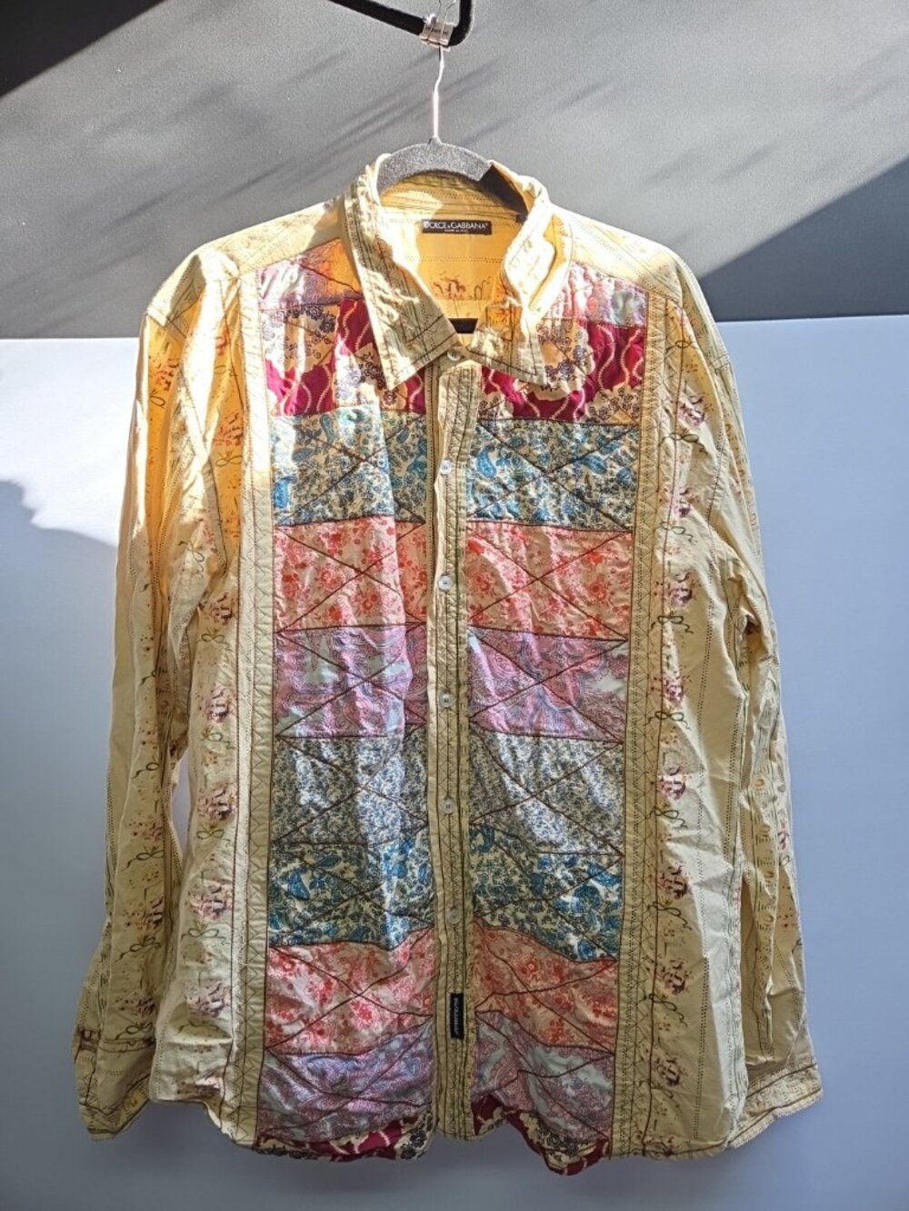 Dolce Gabbana Cotton Patchwork Button Up Shirt Mens Size XXL 2XL